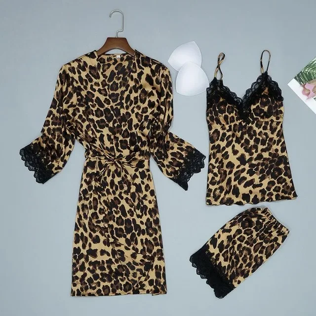 Soft Female Kimono Bathrobe Gown Leopard Sleepwear Casual Nightdress Sexy Nightgown Loose Lougne Robe Suit Home Clothes women dress women sleepwear sleepwear pajamas
