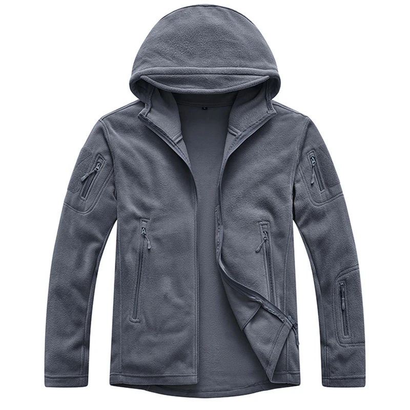 

US Men Tactical Fleece Hoodie Jacket SWAT Outdoor Multi-pocket Windproof Warm Full Zip Military Coat Winter Hiking Safari Jacket