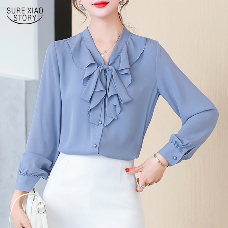 

Женская шифоновая блузка с длинным рукавом, на пуговицах