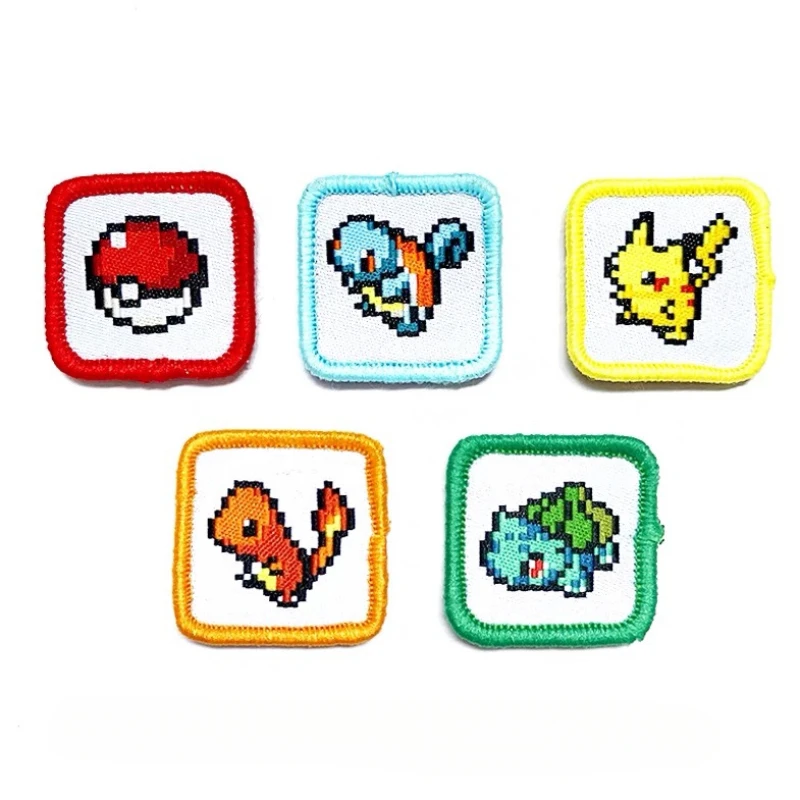 

Pokemon Mosaic Pixel Cartoon Embroidery Kawaii Pikachu Charmander Squirtle DIY Patch Kids Clothing Cloth Patch Decorative Gift