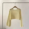 2024 Y2K Long Sleeve Crochet Knit Top Summer Beach Bikini Cover Up Crop Pullover Wool Knitwear Blouse Women Vacation Boho Outfit 5