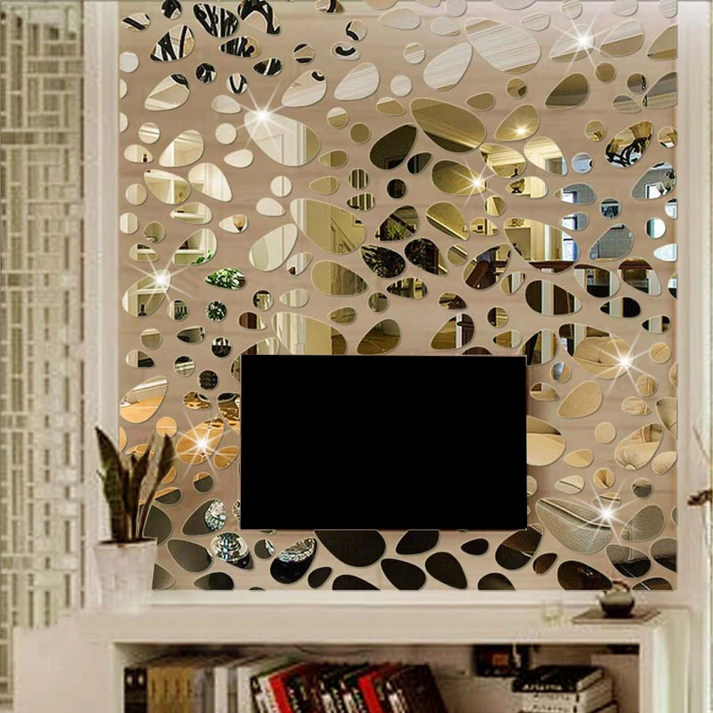 Pebble Shaped Acrylic Mirror Sticker Self-adhesive Wall Stickers DIY Art Acrylic Mirror Decals Living Room Decoration 18Pcs