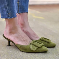 Mules d'été grande taille 42 pour femmes, chaussures de style basique, en daim, pantoufles à boucle de style français pour enfants, à bout pointu, collection 2022 1