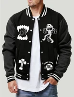 Twisted Skeleton Man Print Men Jackets Cute Fleece Loose Jacket Funny Streetwear Autumn Warm Pullover Unisex Baseball Jersey