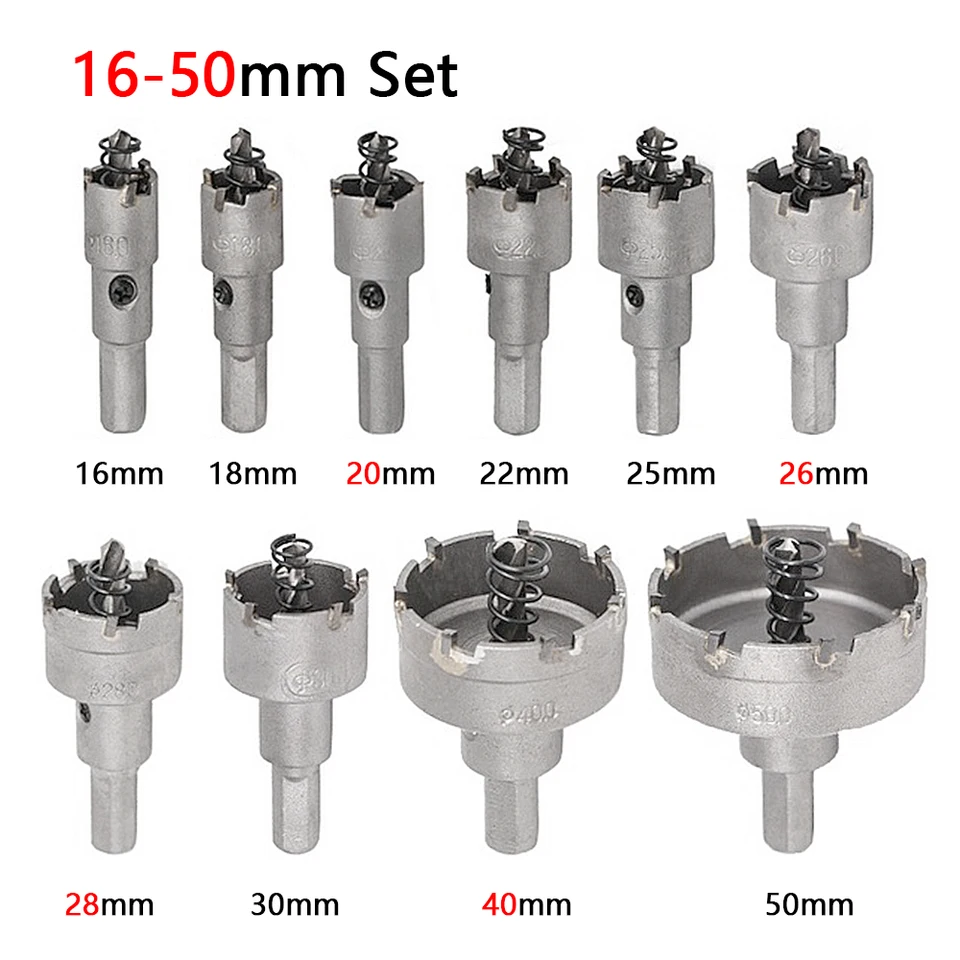 3-Piece TCT Hole Saw Set For Metal — 1-1/2 Inch Carbide Tipped, Cuts Stainless Steel, Iron, Wood & Plastic