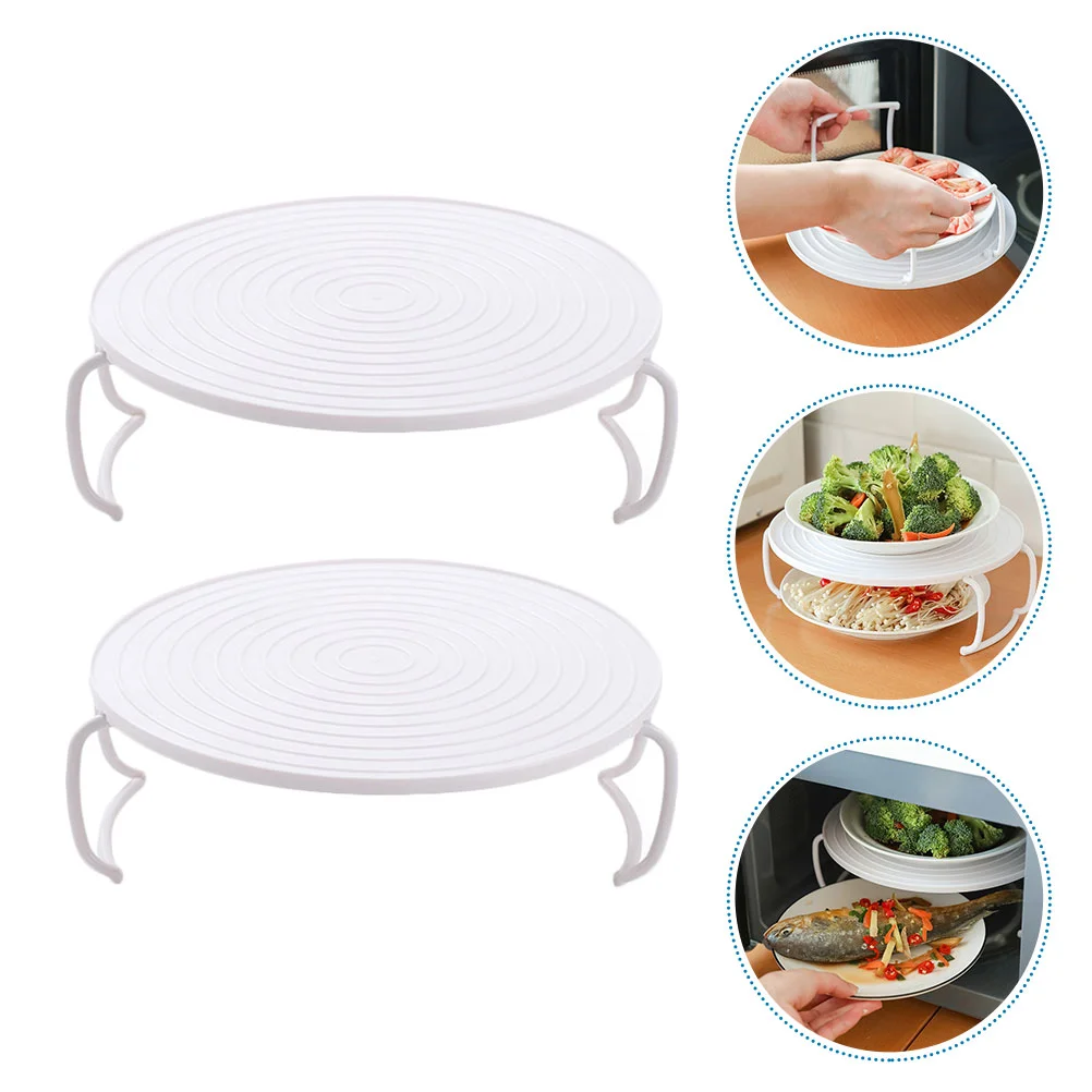 

2 Pcs Shelf Rounded Food Stand Layered Storage Rack Wok Microwave Oven Holder Abs
