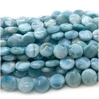 Veemake Natural Blue Larimar Flat Coin Disc Jewelry Making Loose Beads 08038 1