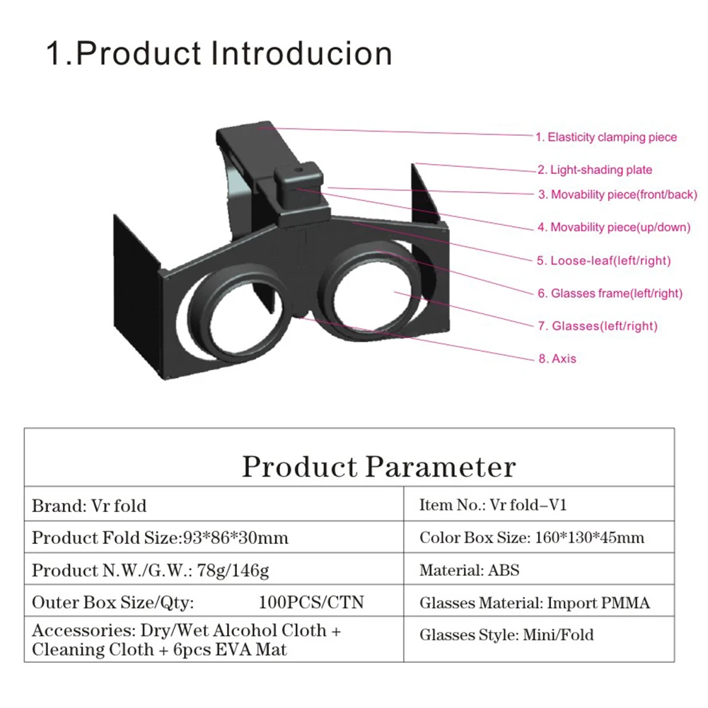 Portable Foldable 3D VR Glasses for Smartphones