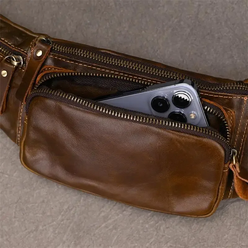 Genuine leather waist bag for men with sleek premium design and adjustable strap