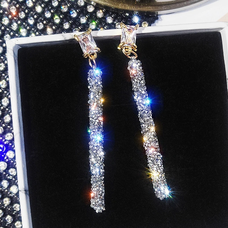Fashion Crystal Classic Geometric Long Dangle Earrings For Woman Female Jewelry Korean Simple Earrings Party Gift