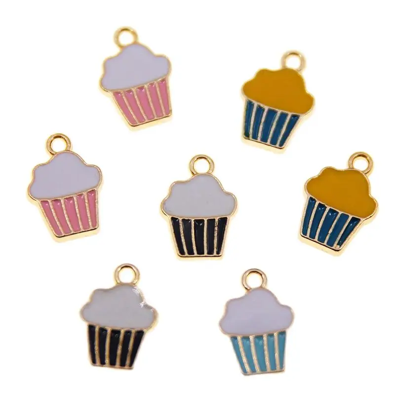 

Эмалированные подвески в виде торта, металлические маленькие подвески для ожерелья, браслета «сделай сам», аксессуары для изготовления украшений, 50 шт., 15 х11 мм