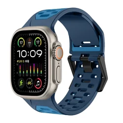 Breathable Two - Color Silicone Smartwatch Strap Bracelet for Series 10 11 46mm (Navy blue)