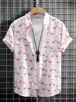 Men's Hawaiian Flamingo Print Shirt Button Down Short Sleeve Casual Shirt 2