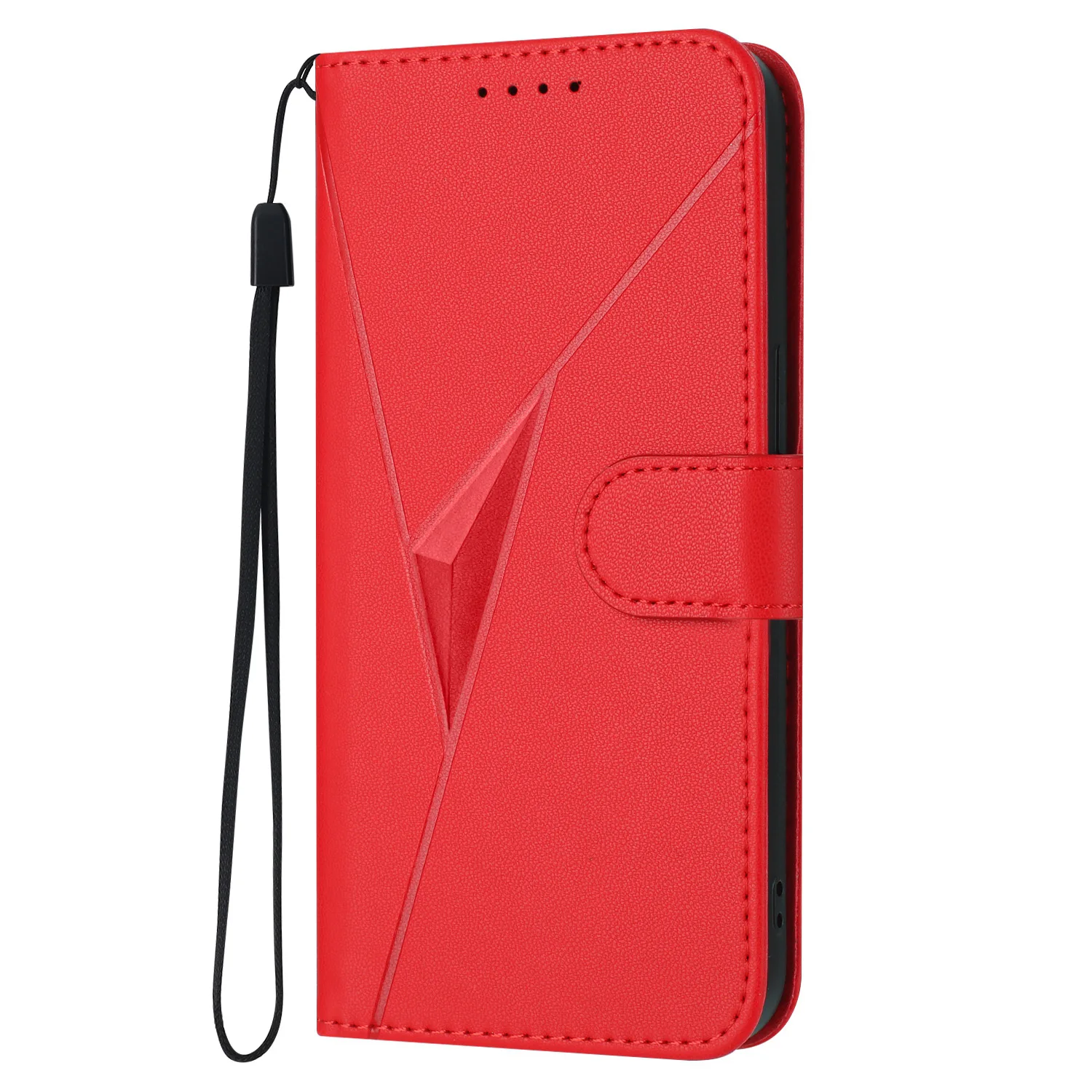Leather Flip Wallet Phone Cover with Card Slot and Book Strap - Solid Color Design