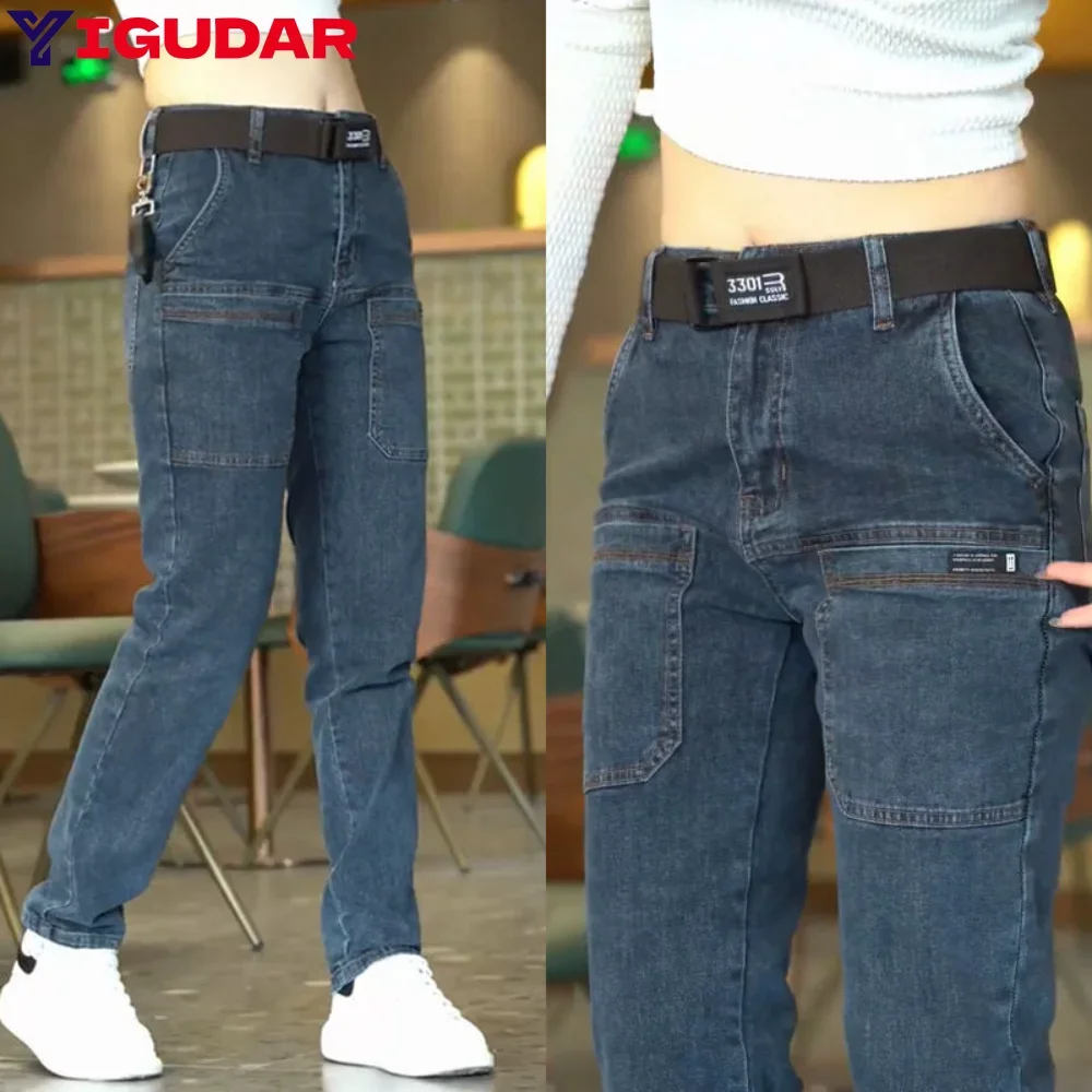 2023 New Men's Jeans Slim Stretch Skinny Multi Pocket Fashion Denim Trousers Male Clothes Pants y2k Streetwear men clothing