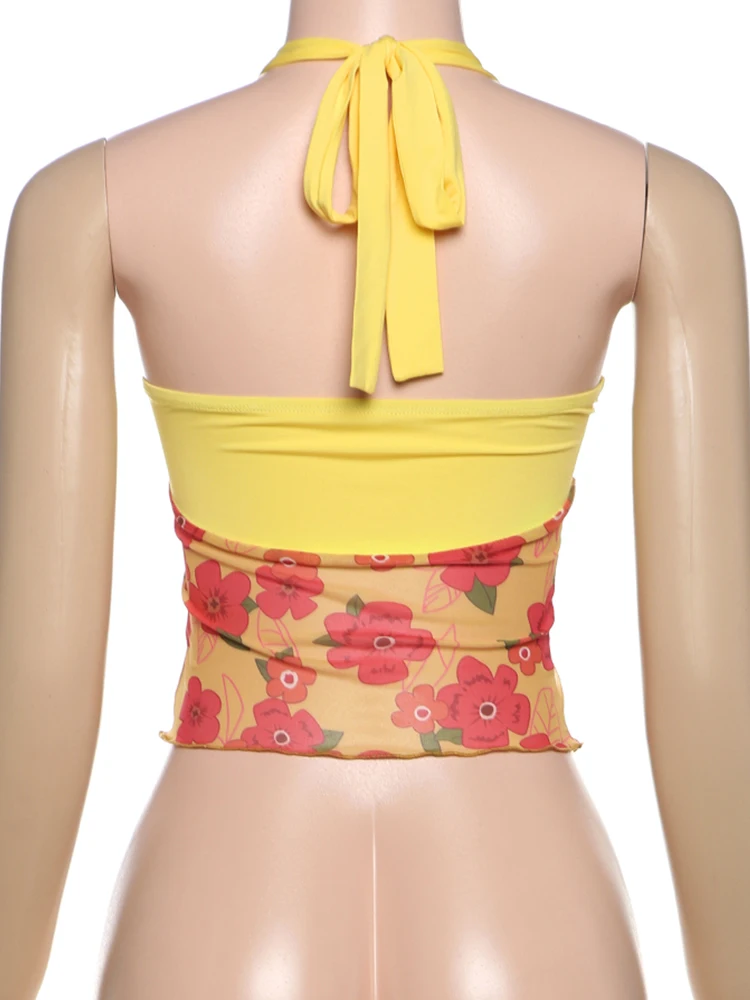 Nibber Patchwork Starfish Halter Tank Tops Women Sexy Y2K Mesh Flowers Summer Fashion Wild Basic Daily Streetwear Hipster Vest