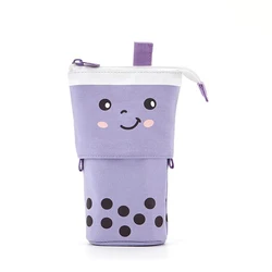 Charming Milk Tea Retractable Pencil Case - Stylish Storage Bag for Stationery & Cosmetics, Large Capacity (Taro milk tea)