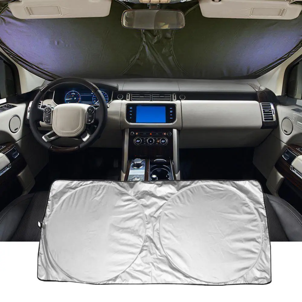 190cm x 90cm Foldable Truck Van Car Front Windshield Visor Cover Protector Double Circle Silver Tape Sunshade For Sun Blocking
