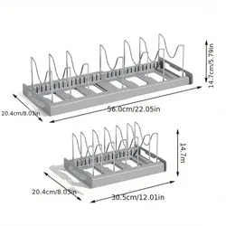 Ultimate Kitchen Organizer: Space - Saving Expandable Shelf with Pull - Out Utensil Rack and Pot Lid Holder (Gray)