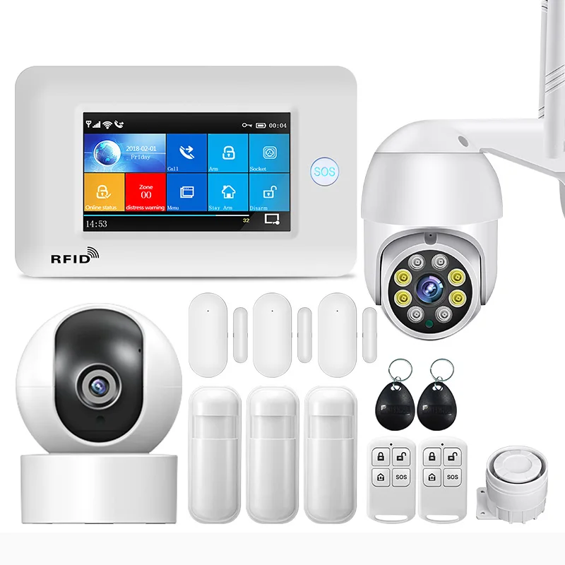 4.3 Inch Touch Panel WIFI GSM Wireless Burglar Home Security Alarm System TUYA Smart life APP Control Compatible With Alexa