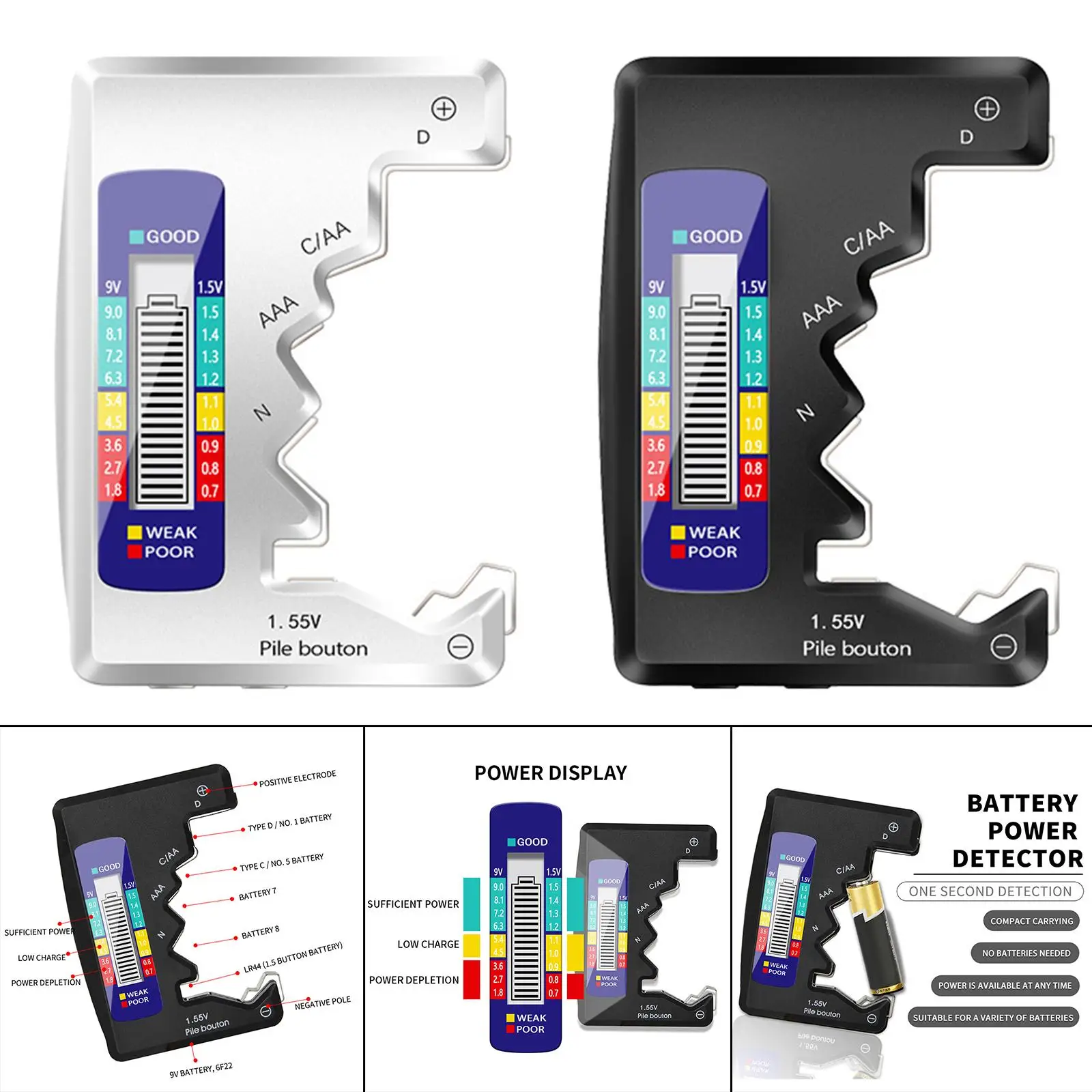 Battery Tester Plastic Battery Capacity Check Battery Checker for Household