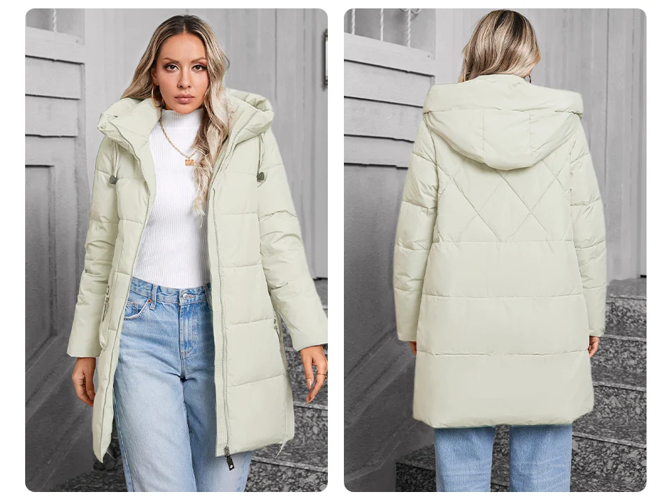 GASMAN 2024 Women Down Jacket Medium Classic zipper design Big Pocket Stand Collar Hooded Slim coat Women Parkas 83356