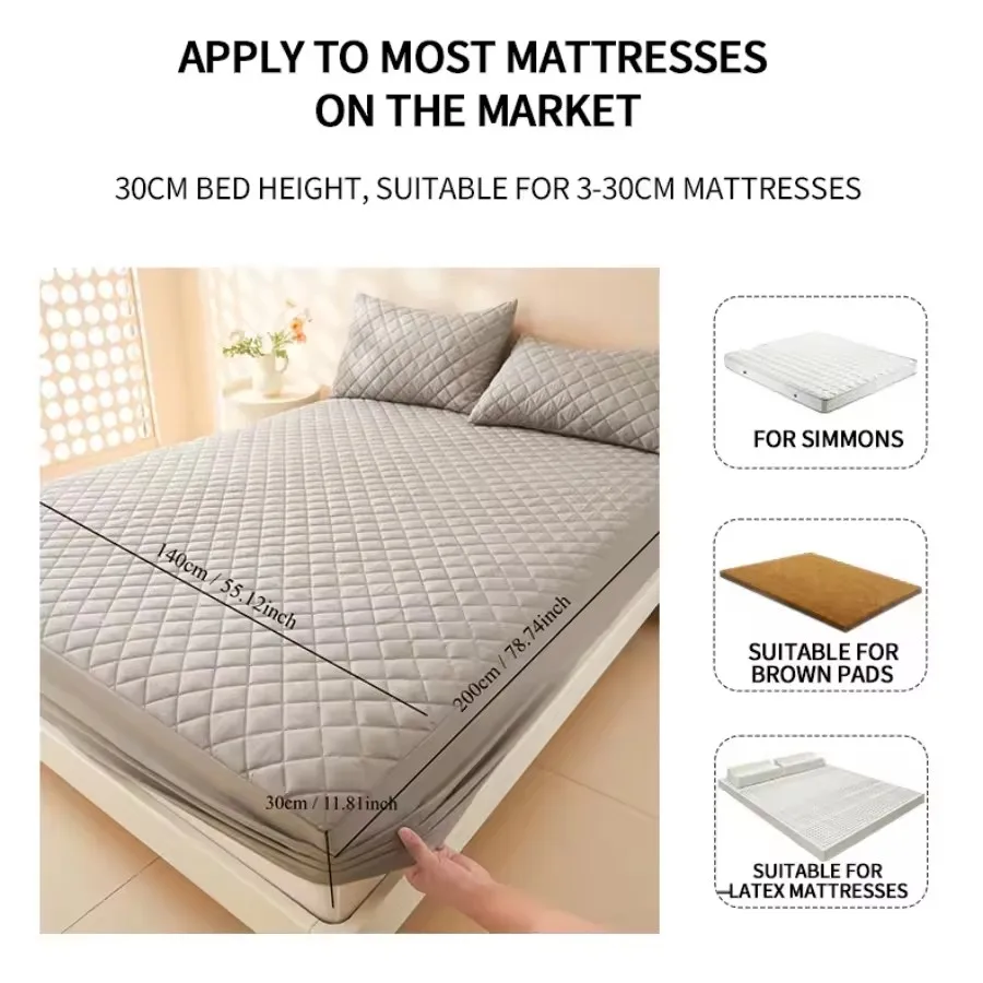 Waterproof Fitted Bed Sheet with 360 Elastic Band Quilted Mattress Protector Cover for Single Double King Queen Size Bedsheet 5