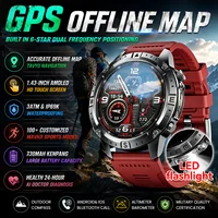 Montre connectée GPS d'extérieur nouvelle génération pour homme avec boussole, altimètre, baromètre, lampe torche LED, appels Bluetooth, étanchéité 3ATM, écran AMOLED HD de 1,43 pouces, 2 Go de mémoire, écouteurs TWS, suivi de la santé (fréquence cardiaque/oxygène sanguin/sommeil) 1