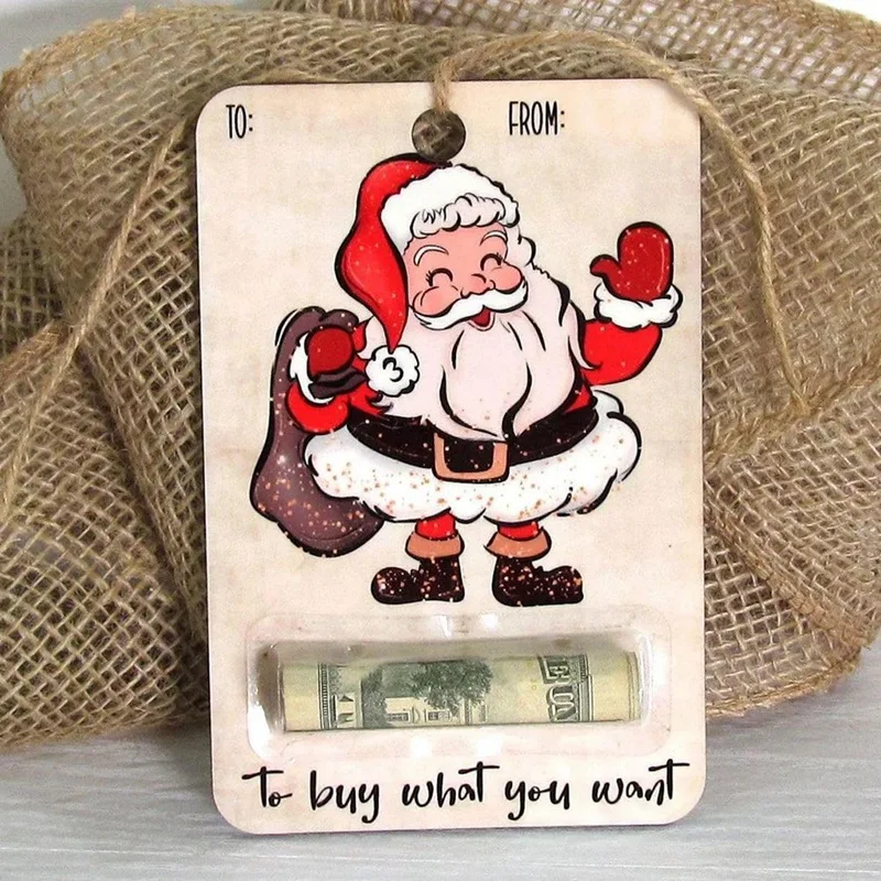 Christmas Wallet Gift, Handmade Wooden Wallet Christmas Decoration Blessing Tree Pendant Ornaments