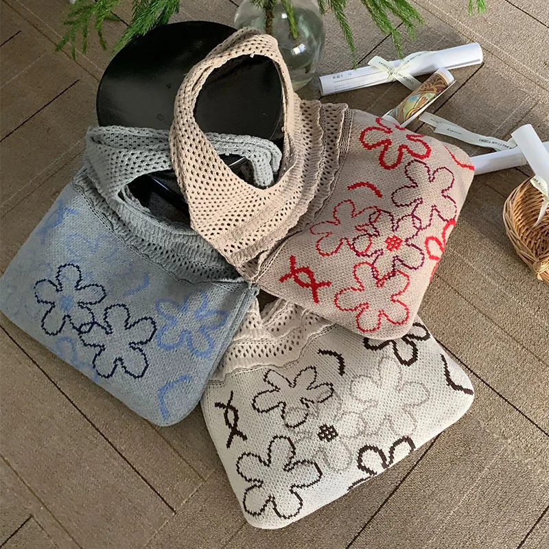 2023 New Vintage Knitted Shoulder Bag Unique Design Large Capacity Summer Storage Bags Woven Tote Casual Party Trend All-match