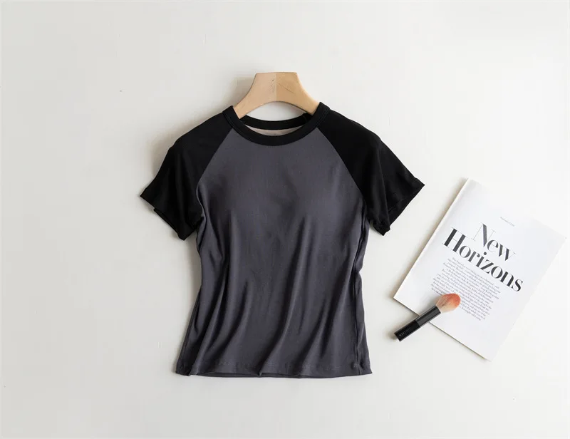 Casual Brust Pad Nachtwäsche T-shirt Für Frauen Kurzarm Patchwork Farbe Ein Stück Pyjamas Top Damen Nachtwäsche Schlaf Hemd – Detail 9