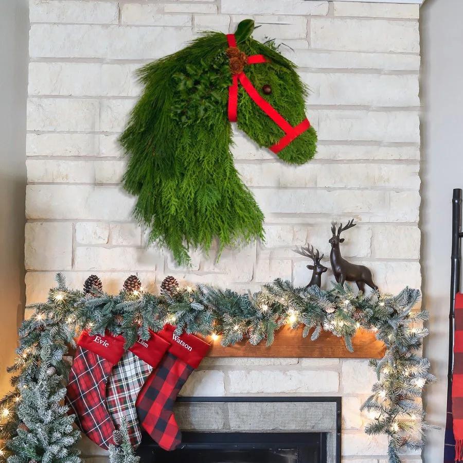 

Christmas Horse Head Wreath Wall Hanging Ornament Christmas New Year Decor Garden Home Decoration Accessories Grass Garland