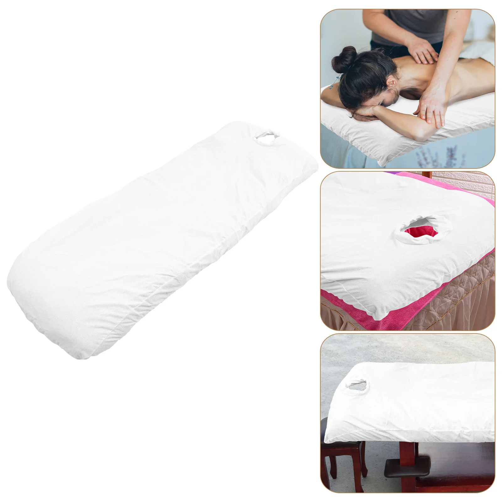 

Massage Table Skirt Beauty Bed Cover Supple with Holes Salon Comfortable White Accessory Microfiber Cloth