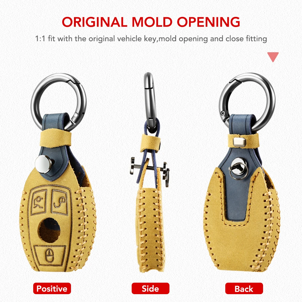 Key Case Key Case Cover Car Key Shell Car Key Cases For Mercedes Benz Accessories W203 W210 W211 W124 W205 Smart-3button Genuine leather Key Cover Bag Fob Shell