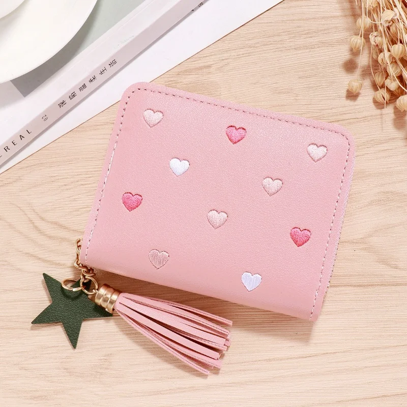 1PC Women Small Wallet Ladies Mini Tassel Wallet Cute Girl Short Zipper Lovely Pu Leather Coin Purse Female Hand Wallet Purse 