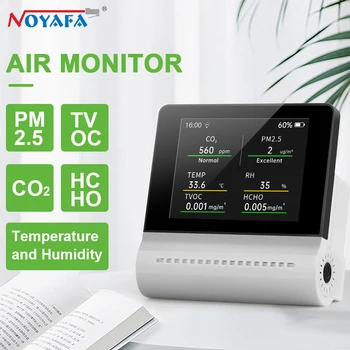 Noyafa 다기능 정전식 터치 스크린 가스 감지기, 공기질 모니터, Pm2.5 HCHO TVOC Co2 온도 습도, Jms16
