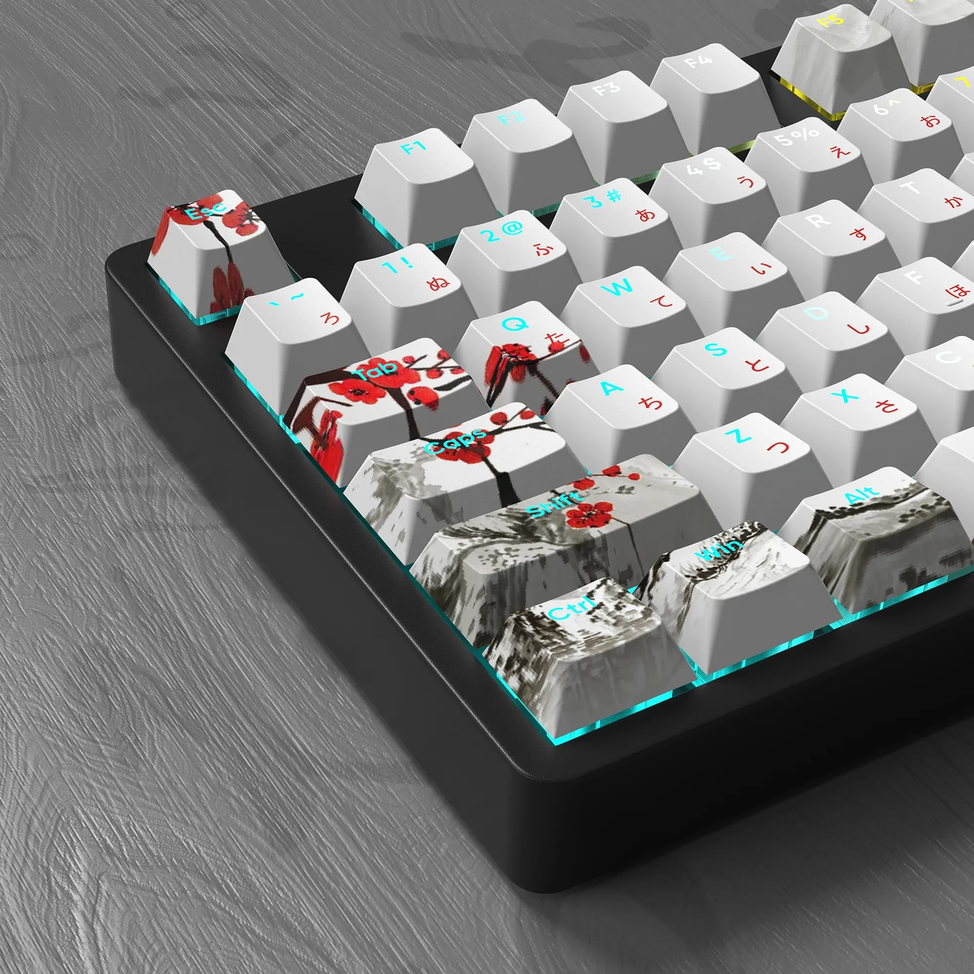 Custom Plum Blossom Keycap Grupo Double Shot Pbt Keycaps Dye Sub Backlight Key Caps para mx Switch Russo Coreano Cap 135 Teclas - Imagem 2
