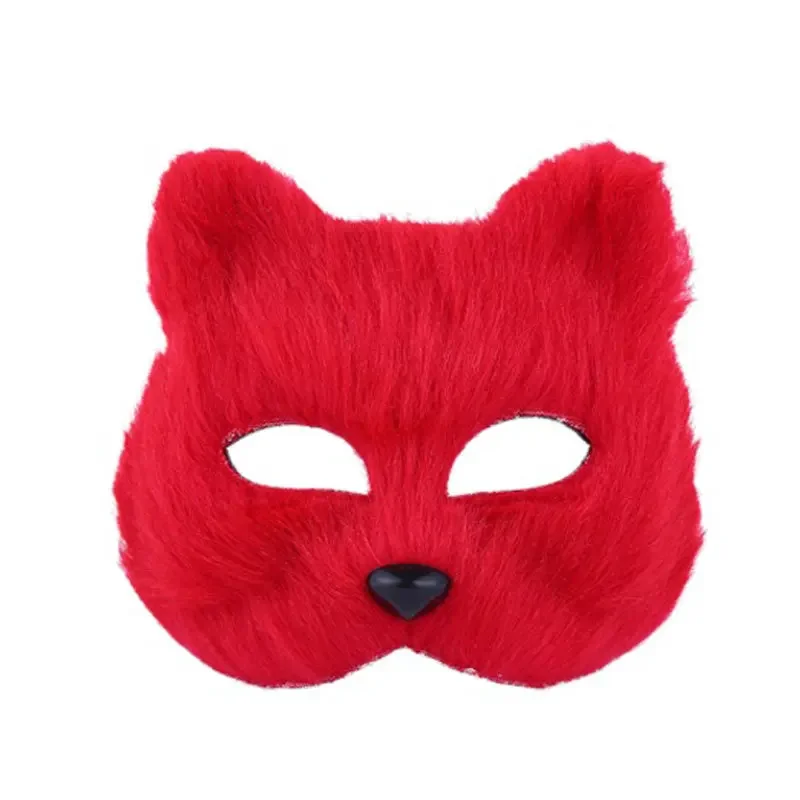 Half face mask fox shape imitation cat hair Christmas carnival party cosplay Halloween costume props male female toy