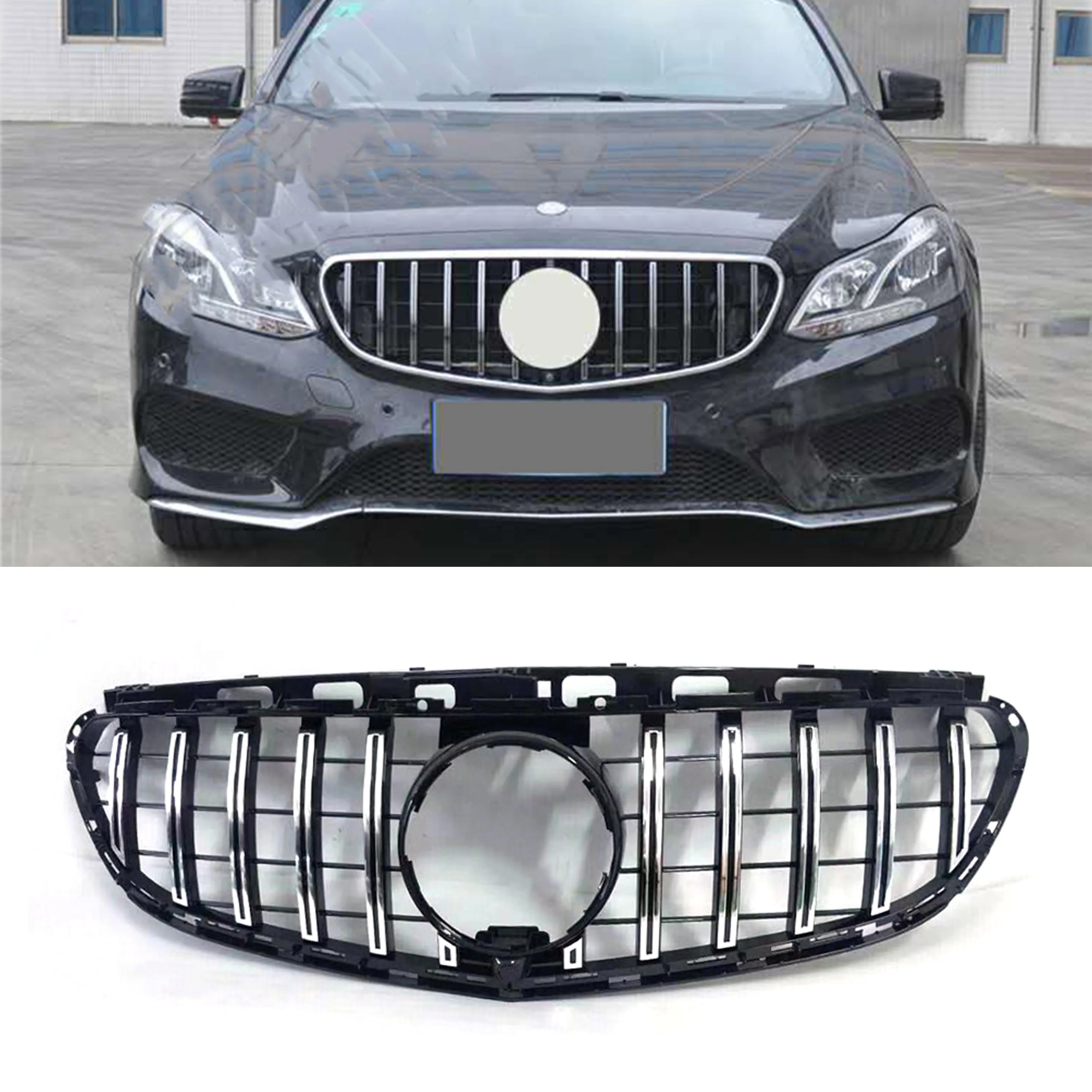 

Grill Front Grille For Mercedes Benz E Class W212 E200 E300 E250 E350 E400 E550 2014-2016 GT Silver/Black Upper Bumper Hood Mesh