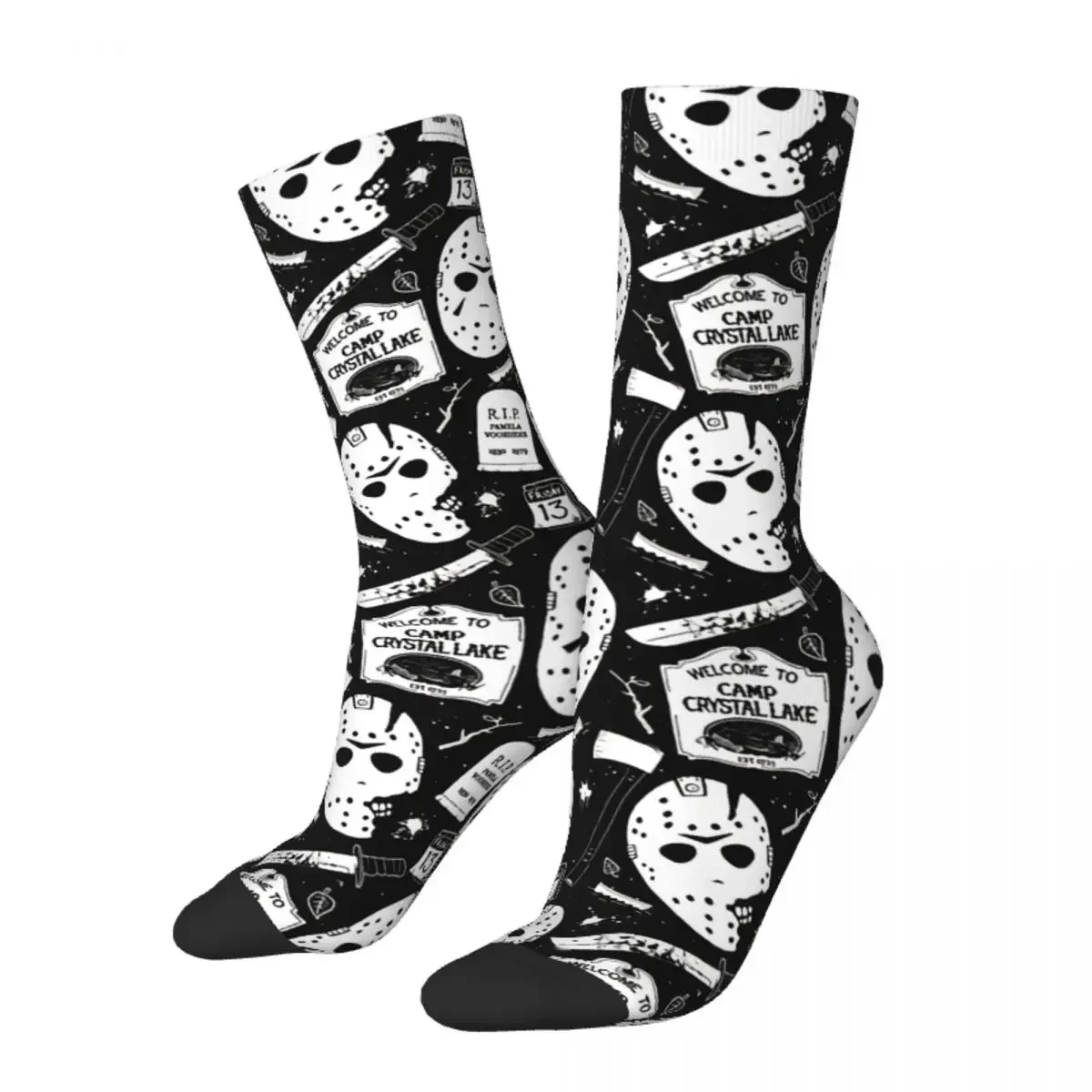 

Funny Men's Socks Welcome Campers Retro Harajuku Horror Movies Street Style Seamless Crew Crazy Sock Gift Pattern Printed