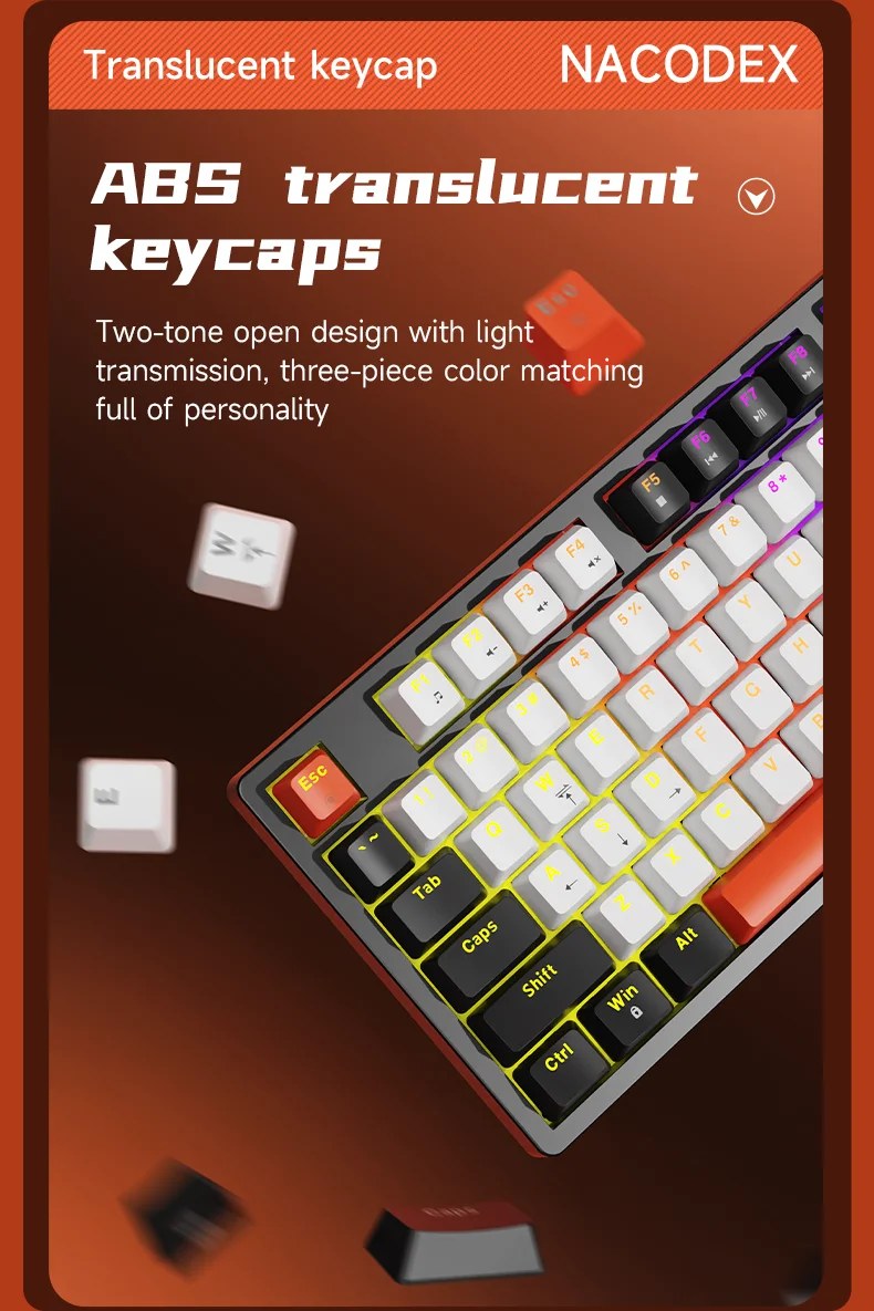 AJAZZ NK98 Hot-Swap-fähige Mechanische Tastatur, Metall-Lautstärkeregler, Beleuchtete Tastenkappen, Kabelgebundene Tastatur – Detail 3