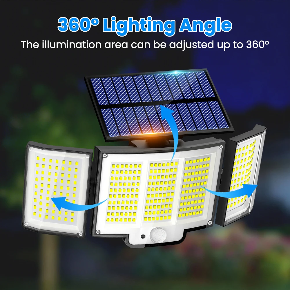 348 LED 야외 태양광 조명 3가지 작동 모드 초고휘도 모션 센서 야외 IP65 방수 투광 벽 보안등 마당 조명