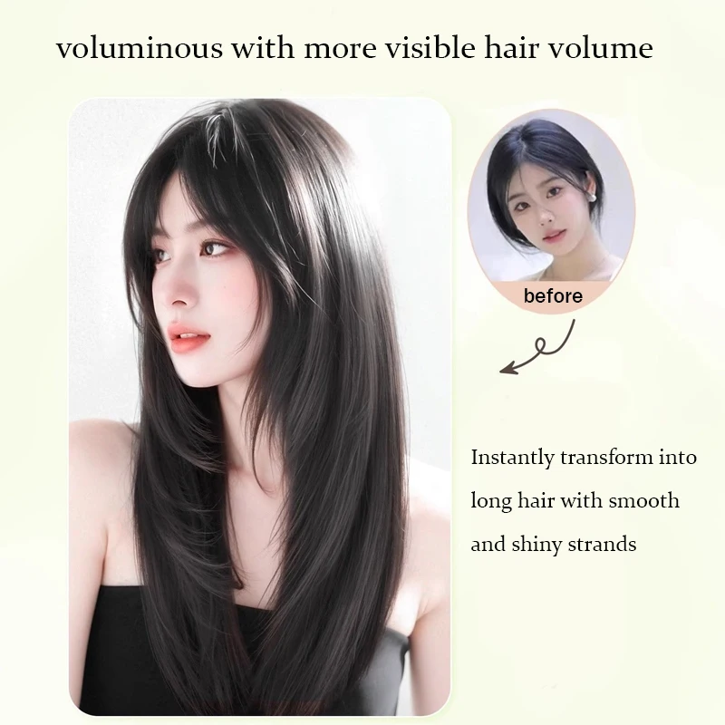 LUPU 24inch Wigs Hair Black Wig Synthehtic Black Long Straight Hair with Layers Natural Fake Women Hairpiece for Daily Use
