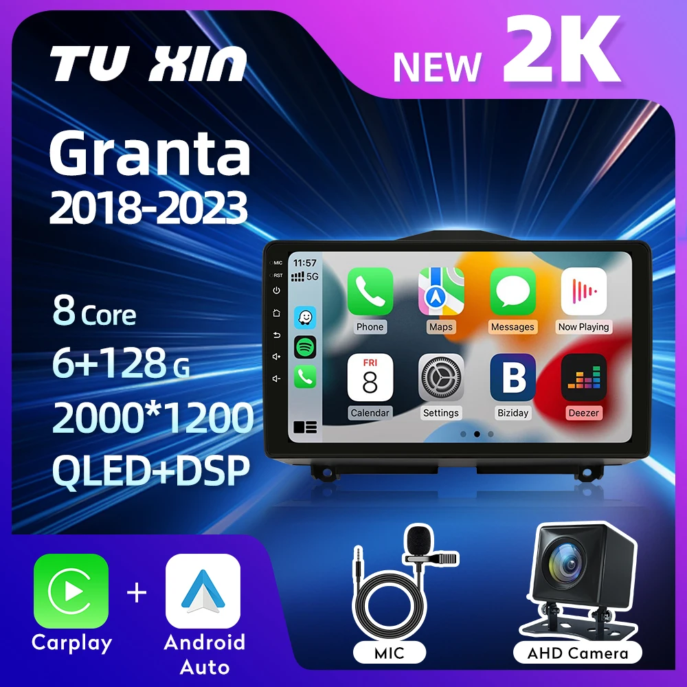 

2K QLED IPS 2.5D Car Multimedia Player for Lada Granta Cross 2018-2023 2din Carplay Android Auto 5G Bluetooth 5.0 4G LIT GPS