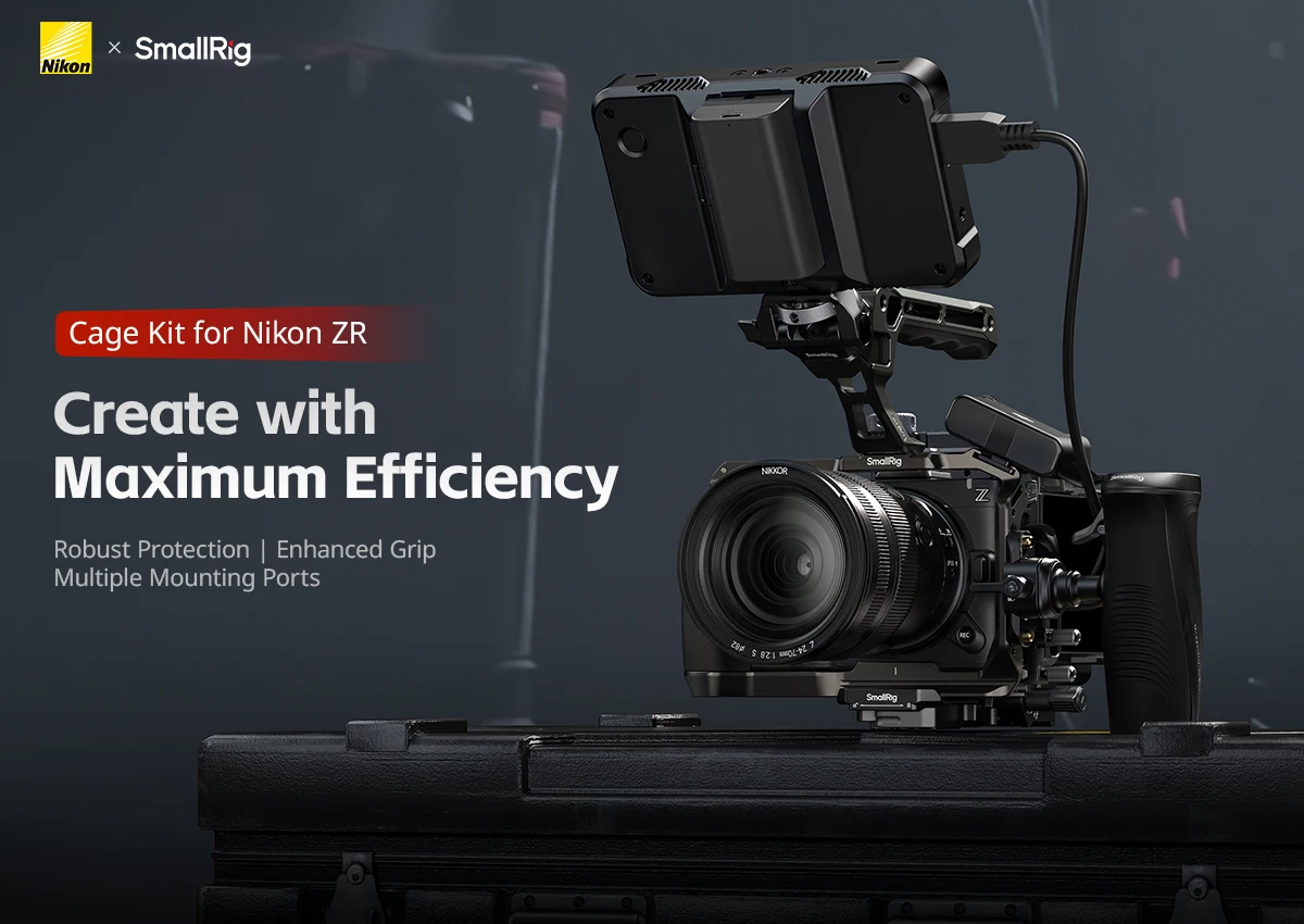 ZR Camera Cage for Nikon ZR, w Cable Clamp Silicone Handle Built-in Arca-Swiss Q