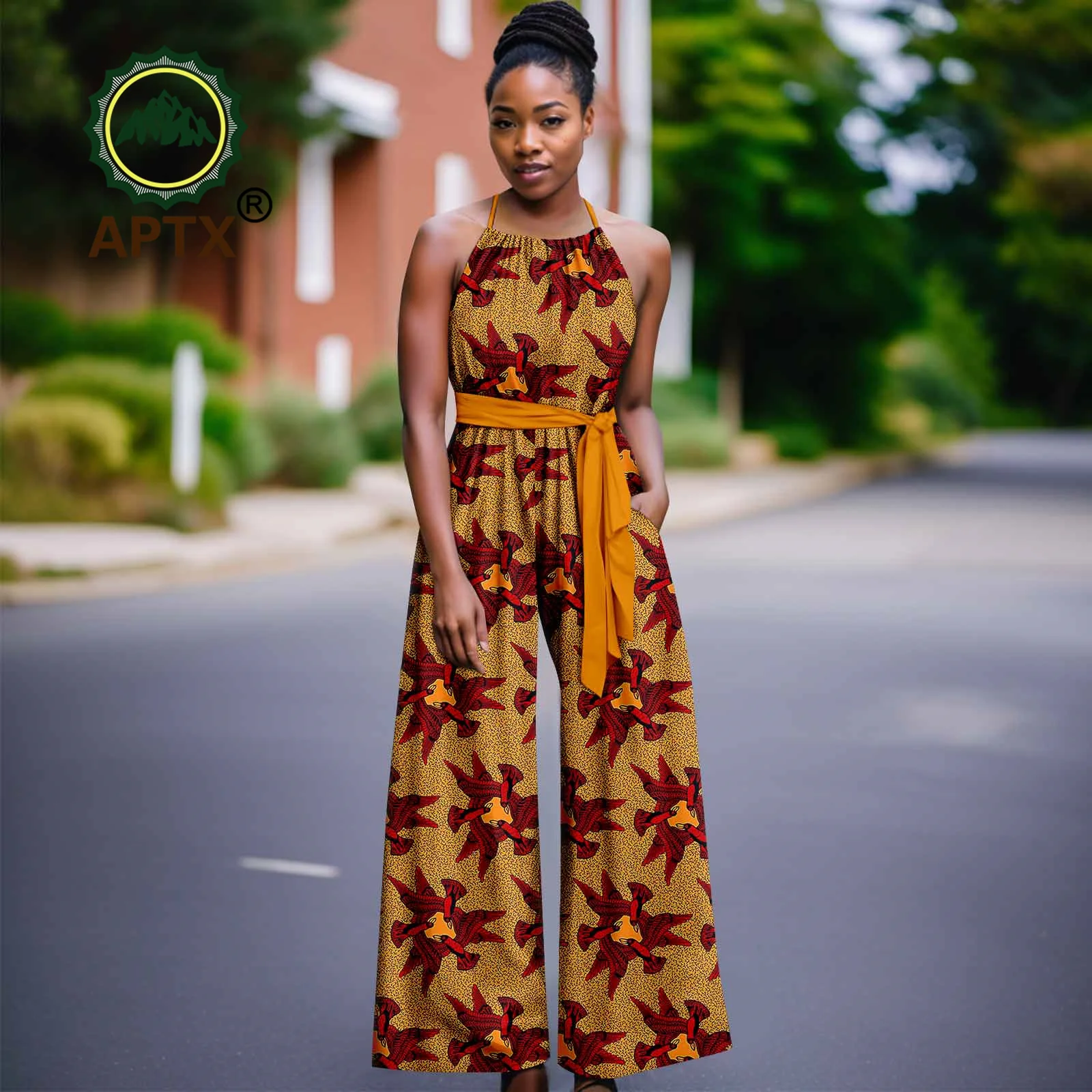 African Clothes for Women Short Dashiki Sleeveless Casual Wide Leg Jumpsuits with Belt Ankara Fashion Print Women Attire