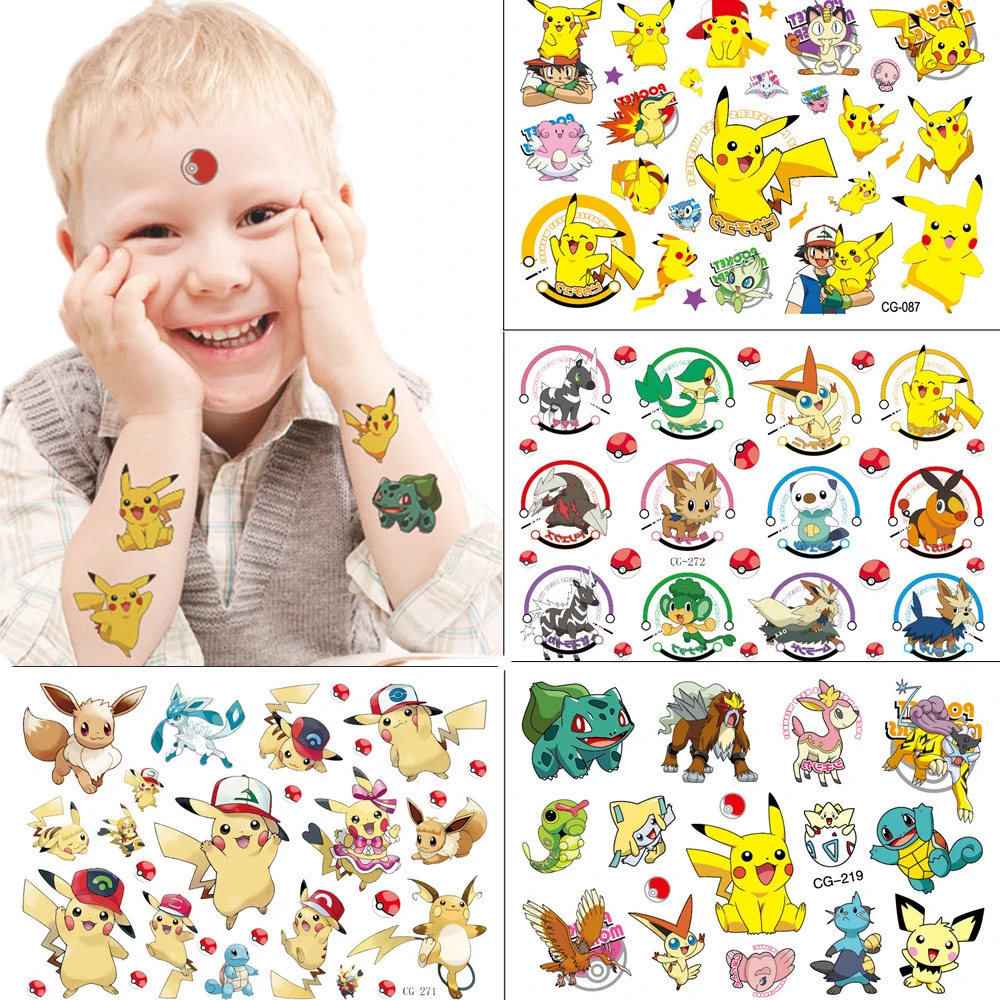 1pcs/3pcs/6pcs Pokemon Pikachu Tattoo Stickers Toys Action Figure Cartoon  Children's Temporary Tattoos Kids Girls Birthday Gift - Sticker - AliExpress