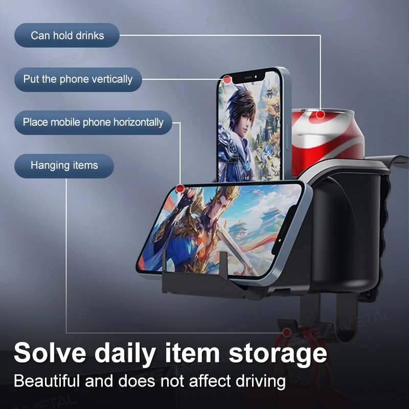 Black ABS Car Headrest Cup Holder Phone Mount