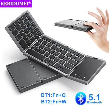 3-Folding Keyboard Mini Wireless Keyboard Foldable Dual Bluetooth Keyboard with Touchpad for Windows Android IOS iPad Phone 1