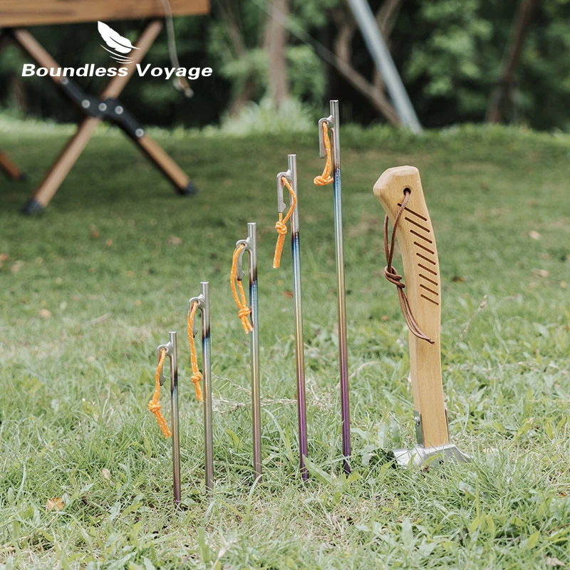 Boundless Voyage 20 24 30 35 40CM Heavy Duty Titanium Alloy Camping Tent Stakes Peg for Outdoor Trip Hiking Gardening Ti4013P